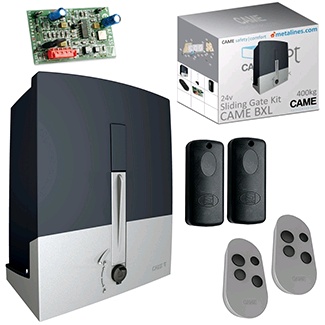 CAME COMBO BXL (8K01MS-019) Комплект автоматики для откатных ворот весом до 400кг, в составе: привод 801MS-0140 (24В), приемник 001AF43S, брелок 806TS-0130 (2шт), фотоэлементы 001DIR10, антенна, антенный кабель (5м)